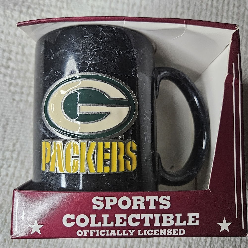 NFL Green Bay Packers 3D Raised Coffee Mug Cup Metal Emblem Sports Collectible